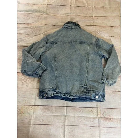 We The Free By Free People Women's Wild Ones Sherpa Trucker Denim Jacket - Small - Picture 10 of 11